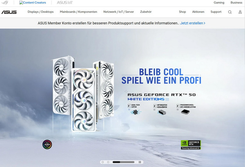 Η νέα γερμανική ιστοσελίδα της Asus λειτουργεί ξανά: η λήψη των οδηγών και του BIOS έχει επαναφερθεί, αλλά χωρίς υποστήριξη για φορητές συσκευές και επιτραπέζιους υπολογιστές.