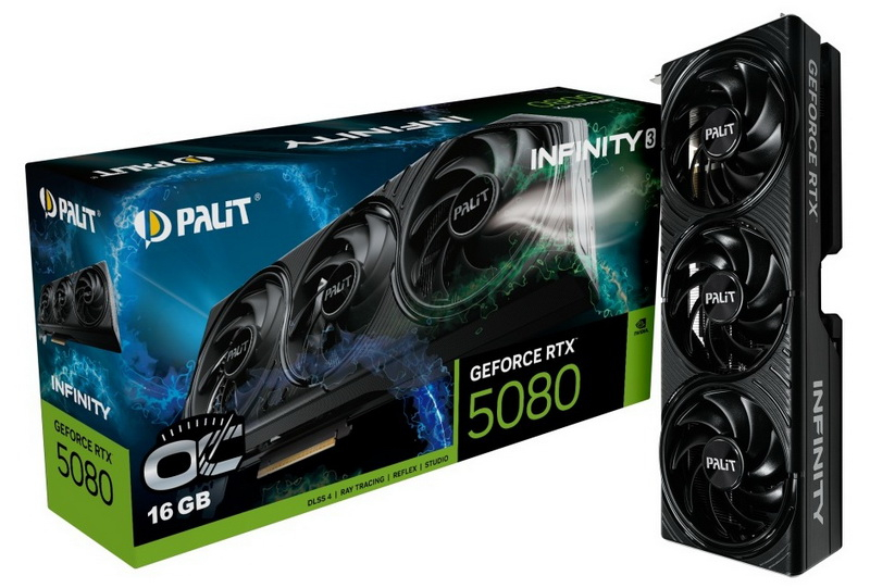 Η Palit παρουσίασε το GeForce RTX 5080 Infinity 3 χωρίς φωτισμό RGB, τόσο στην έκδοση με υπερταχύτητα όσο και χωρίς αυτό.